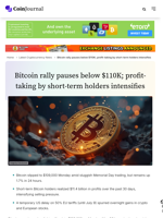 Bitcoin slips to $109K as short-term holders take $11.4B in profits