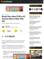 Bitcoin Soars Above $113K as US Secretary Hints at China Trade Deal