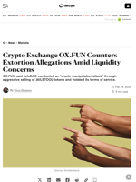 Crypto Exchange OX.FUN Counters Extortion Allegations Amid Liquidity Concerns - Decrypt