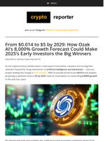 From $0.014 to $5 by 2029: How Ozak AI’s 8,000% Growth Forecast Could Make 2025’s Early Investors the Big Winners
