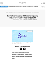 Sui Network’s Largest DEX and Liquidity Provider Cetus Hacked for $260M