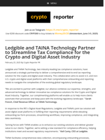 Ledgible and TAINA Technology Partner to Streamline Tax Compliance for the Crypto and Digital Asset Industry