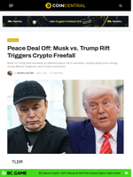 Peace Deal Off: Musk vs. Trump Rift Triggers Crypto Freefall - CoinCentral