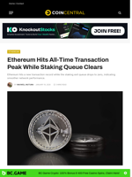 Ethereum Hits All-Time Transaction Peak While Staking Queue Clears - CoinCentral