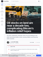 Oil stocks on land near decade low as Bitcoin awaits relief