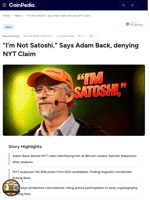 “I’m Not Satoshi,” Says Adam Back, denying NYT Claim