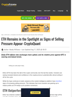 ETH Remains in the Spotlight as Signs of Selling Pressure Appear: CryptoQuant