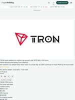 TRON leads stablecoin market cap growth with $279.5M in 24 hours