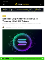 DeFi Dev Corp Adds $9.5M in SOL to Treasury, Hits 2.2M Tokens - CoinCentral