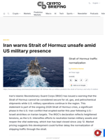 Iran warns Strait of Hormuz unsafe amid US military presence