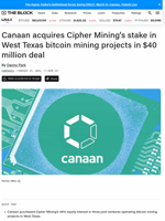 Canaan acquires Cipher Mining's stake in West Texas bitcoin mining projects in $40 million deal | The Block