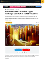 Coinbase Backs India’s CoinDCX With $2.45B Valuation
