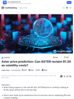Aster price prediction: Can ASTER reclaim $1.30 as volatility cools? | Headlines | News | CoinMarketCap