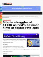Bitcoin struggles at $113K as Fed's Bowman hints at faster rate cuts - The Crypto News Wire