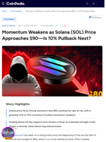 Momentum Weakens as Solana (SOL) Price Approaches $90—Is 10% Pullback Next?