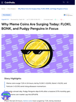 Why Meme Coins Are Surging Today: FLOKI, BONK, and Pudgy Penguins in Focus