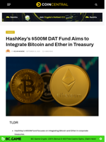 HashKey’s $500M DAT Fund Aims to Integrate Bitcoin and Ether