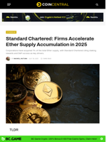 Standard Chartered: Firms Accelerate Ether Supply Accumulation in 2025 - CoinCentral