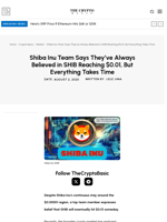 Shiba Inu Team Says They’ve Always Believed in SHIB Reaching $0.01, But Everything Takes Time