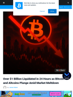 Over $1 Billion Liquidated in 24 Hours as Bitcoin and Altcoins Plunge Amid Market Meltdown | Bitcoinist.com