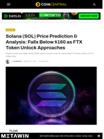 Solana (SOL) Price Prediction & Analysis: Falls Below $160 as FTX Token Unlock Approaches - CoinCentral