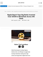 Ripple Report Says Big Banks Invested Over $100M in Blockchain Across 345 Deals