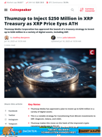 Thumzup to Inject $250M into XRP Treasury as Price Eyes ATH
