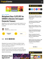 Metaplanet Buys 5,075 BTC for $405M to Become 3rd Largest Corporate Treasury