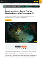 Crypto Sentiment Index Plunges After Trump's Tariff Scare
