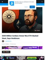 $600 Million Cardano Smear Was ETH-Backed Stunt: Hoskinson