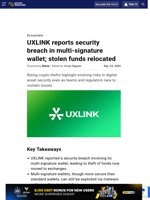UXLINK reports security breach in multi-signature wallet; stolen funds relocated