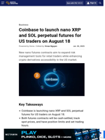 Coinbase to launch nano XRP and SOL perpetual futures for US traders on August 18