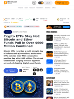 Crypto ETFs Stay Hot: Bitcoin and Ether Funds Pull in Over $600 Million Combined – Markets and Prices Bitcoin News