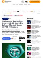 Stablecoin Explosion: Over $13.5B Added in July as Market Nears $270B Milestone – Bitcoin News
