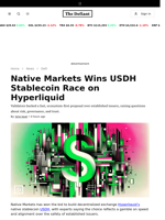 Native Markets Wins USDH Stablecoin Race on Hyperliquid - 