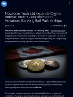 Novacore Tech Ltd Expands Crypto Infrastructure Capabilities and Advances Banking Rail Partnerships | Visionary Financial