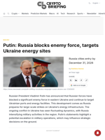 Putin: Russia blocks enemy force, targets Ukraine energy sites