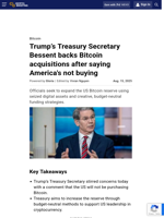 Trump’s Treasury Secretary Bessent backs Bitcoin acquisitions after saying America's not buying
