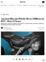 Ancient Bitcoin Whale Moves Millions in BTC After 12 Years - Decrypt