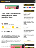 War in 2026: 3 Cryptocurrencies to Watch Amid the Ongoing Geopolitical Storm