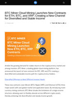 BTC Miner Cloud Mining Launches New Contracts for ETH, BTC, and XRP; Creating a New Channel for Diversified and Stable Income - Visionary Financial