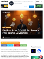Deaton Says GENIUS Act Favors ETH, RLUSD, and USDC | Live Bitcoin News