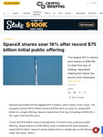 SpaceX shares soar 19% after record $75 billion initial public offering