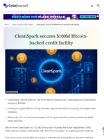 CleanSpark secures $100M Bitcoin-backed credit facility - CoinJournal