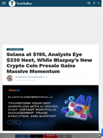 Solana at $195, Analysts Eye $230 Next, While Blazpay’s New Crypto Coin Presale Gains Massive Momentum - TechBullion