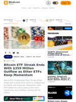 Bitcoin ETF Streak Ends With $359 Million Outflow as Ether ETFs Keep Momentum – Markets and Prices Bitcoin News