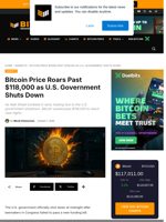 Bitcoin Price Roars Past $118,000 After Government Shutdown
