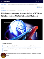 BitMine Accelerates Accumulation of ETH As Tom Lee Issues Midterm Bearish Outlook
