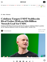 Coinbase Targets USDT Stablecoin Rival Tether With an $86 Billion 'Stretch Goal' for USDC - Decrypt