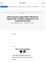 UAE’s Second-Largest Bank Calls Bitcoin Digital Gold, Considers Adding BTC to Its Investment Portfolio